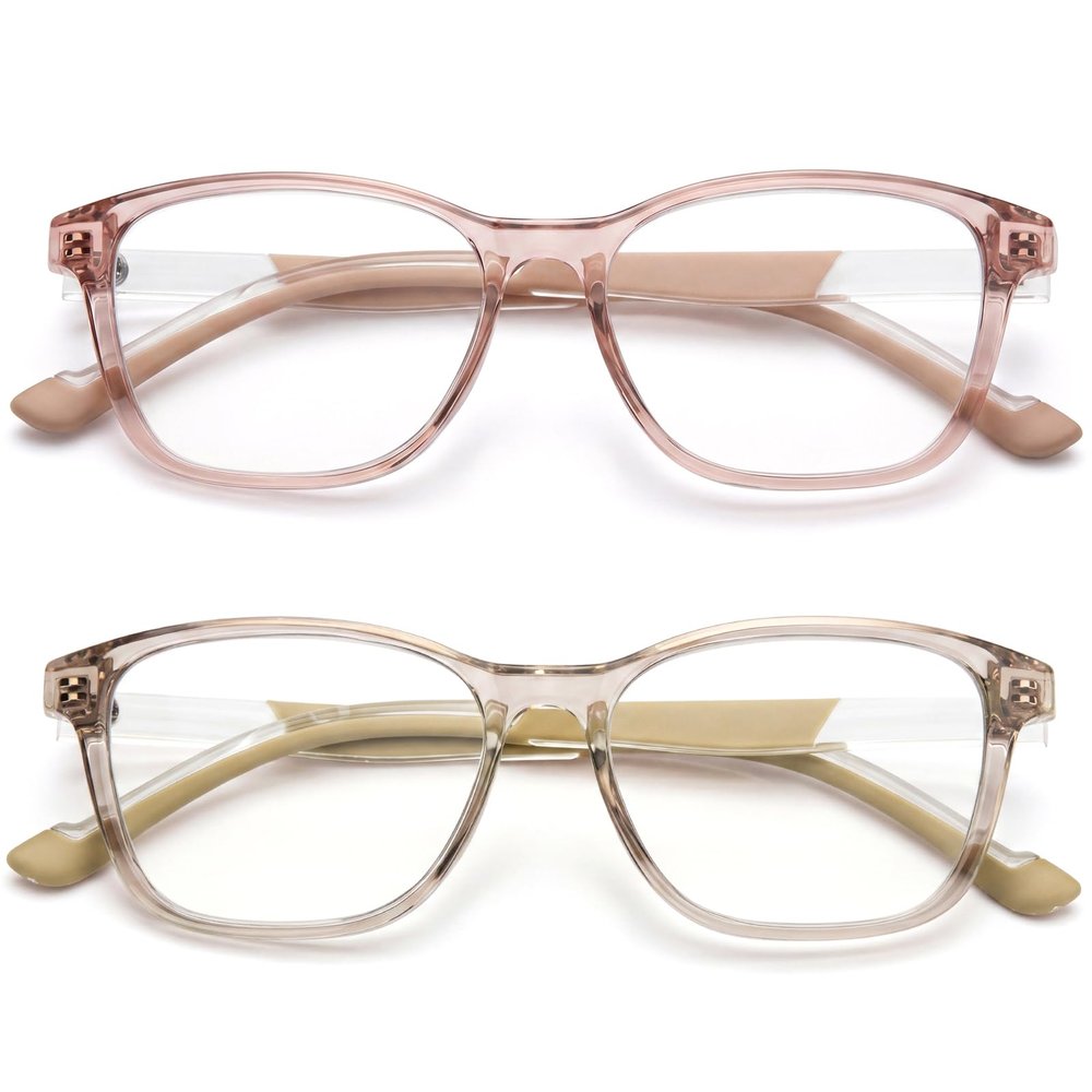 SKYOAK 2 Pack Trendy Progressive Multifocus Reading Glasses for Women, TR90 Lightweight Multifocal Readers with Flexible Temples, No-line Anti Blue Light Computer Eyeglasses (Pink & Off White, 2.0x)