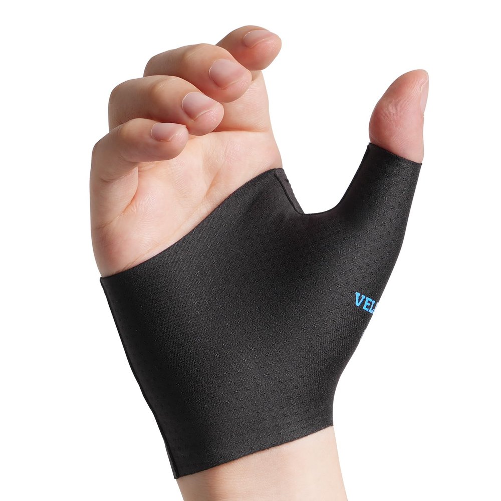 VELPEAU Elastic Thumb Wrist Support Brace (Pack of 2), Splashproof Compression Sleeve for Arthritis Pain, Tendonitis, Sprains, Sports, Splint Liner, Fits Left & Right Hands (Upgraded Short Version - Black, Large)