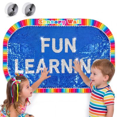 Hahafelt 42x30 in Sensory Wall Panel for Kids Sequin Flip Fabric Gift Large Sensory Graffiti Reversible Sequin Fabric for Toddler Daycare Kids Stocking Stuffer Classroom (Blue,Oval Shape)