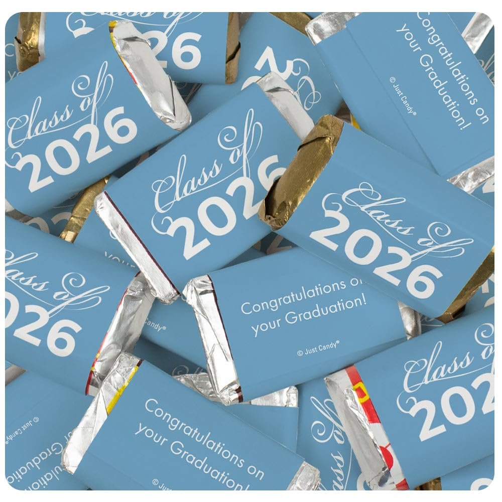 102 Pcs Light Blue Graduation Class Of 2026 Assorted Wrapped Chocolate Miniatures For Party Favors, Goodie Bags And More (1.8lb Bag) - No Assembly Required
