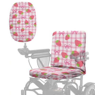 LACIYISON Plaid Strawberry Bow Print Electric Wheelchair Seat Cover Wheelchair Seat Protector for Elderly and Disable Mobility Scooter Protector Accessories Mobility Scooter Cover