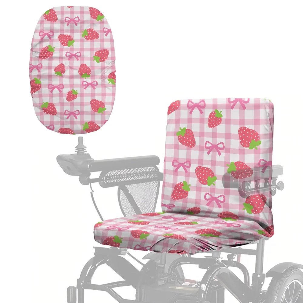 LACIYISON Plaid Strawberry Bow Print Electric Wheelchair Seat Cover Wheelchair Seat Protector for Elderly and Disable Mobility Scooter Protector Accessories Mobility Scooter Cover