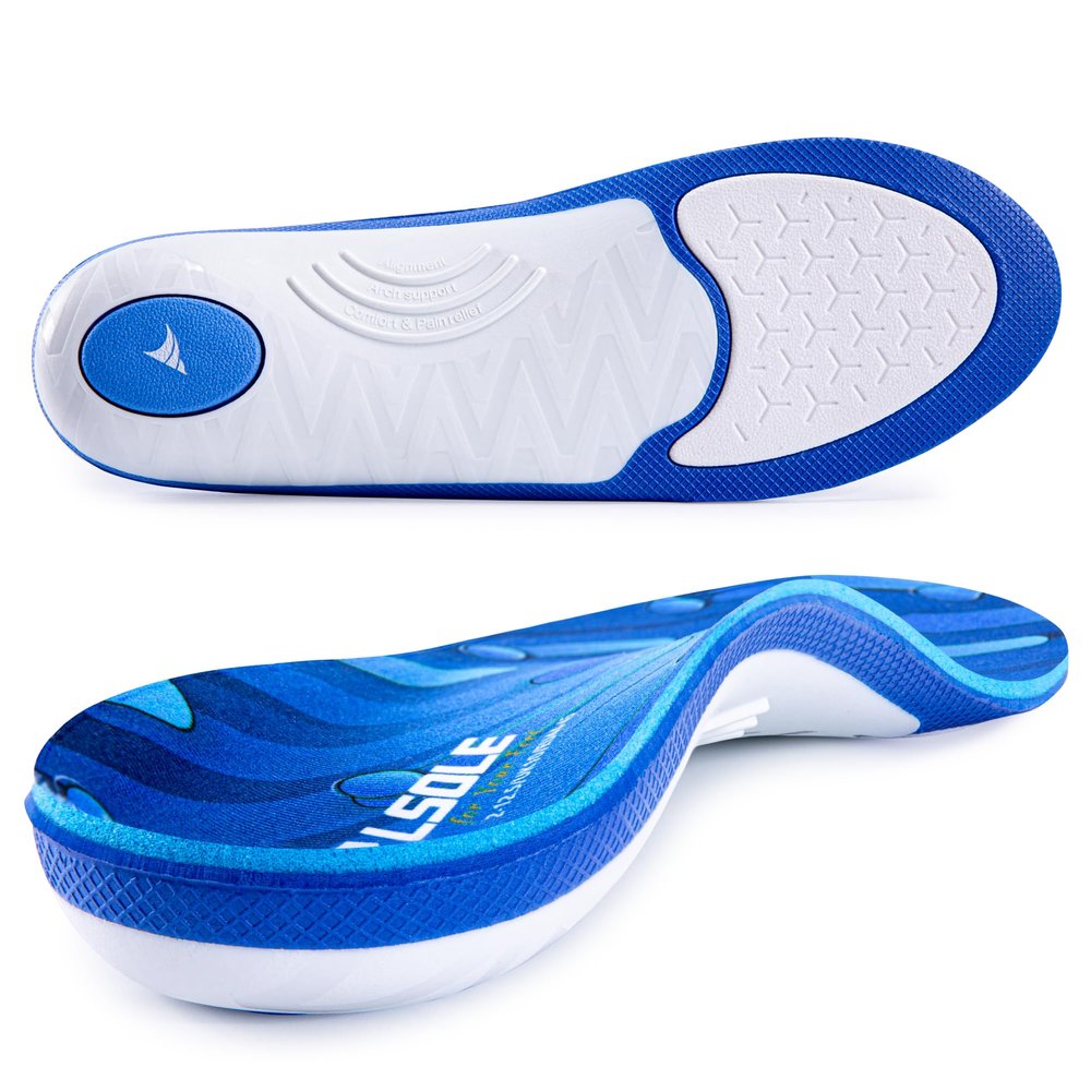 VALSOLE Heavy Duty Support Plantar Fasciitis Insole - 250+ lbs Flat feet high Arch Support Orthotics Inserts for Men Women,for Standing All Day Work Boot Insoles, Absorb Shock with Every Step, Blue