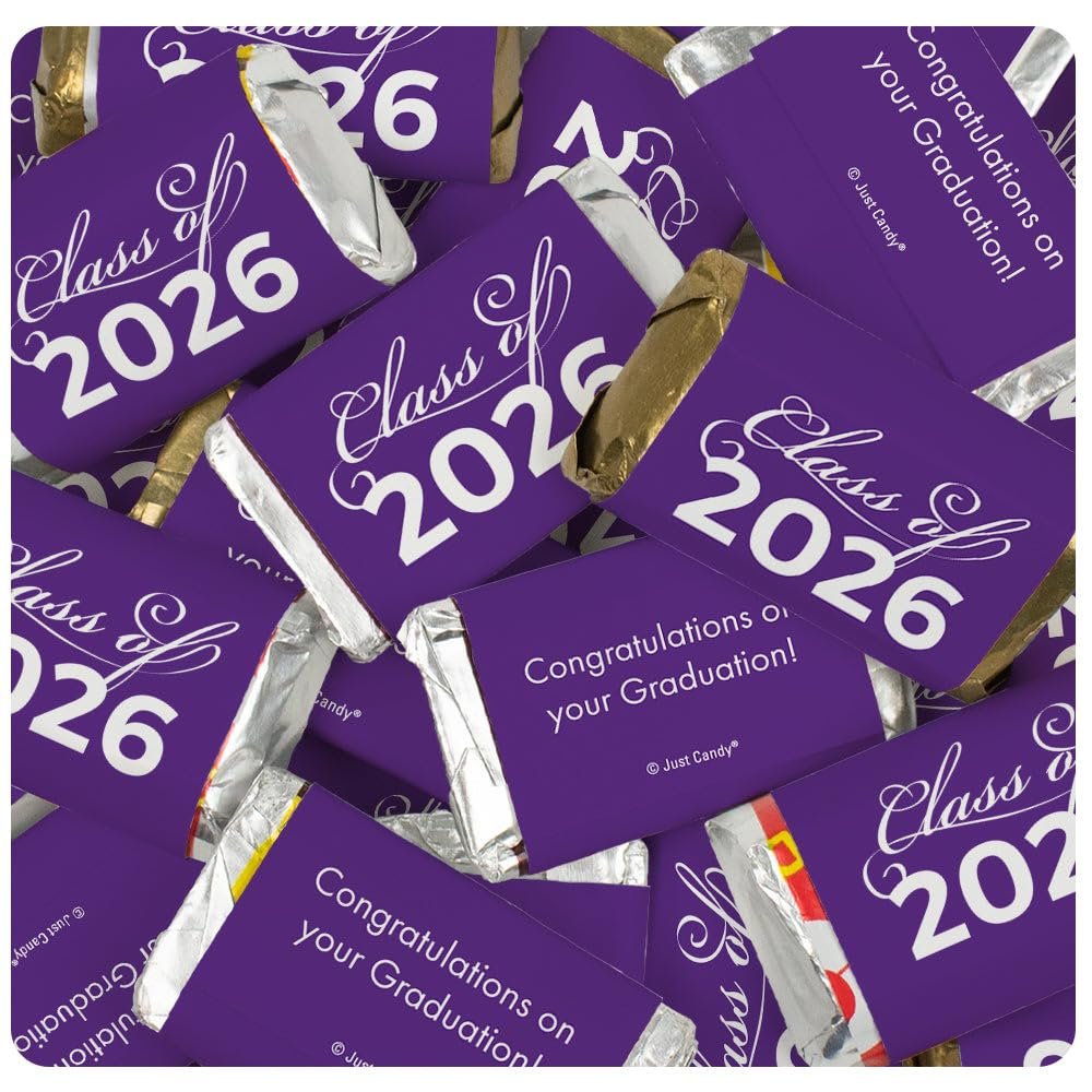 102 Pcs Purple Graduation Class Of 2026 Assorted Wrapped Chocolate Miniatures For Party Favors, Goodie Bags, Gifts And More (1.8lb Bag) - No Assembly Required