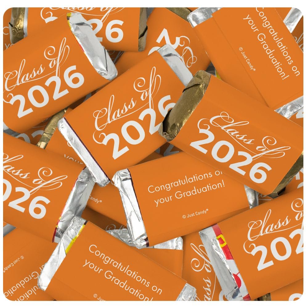 102 Pcs Orange Graduation Class Of 2026 Assorted Wrapped Chocolate Miniatures For Party Favors, Goodie Bags, Gifts And More (1.8lb Bag) - No Assembly Required