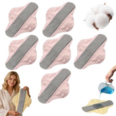 100% Cotton Reusable Sanitary Pads Leak Proof Cloth Menstrual Pads for Women, Heavy Flow Overnight Protection, Ultra Soft Breathable Postpartum Incontinence Pads, Washable (Pink 6pcs)