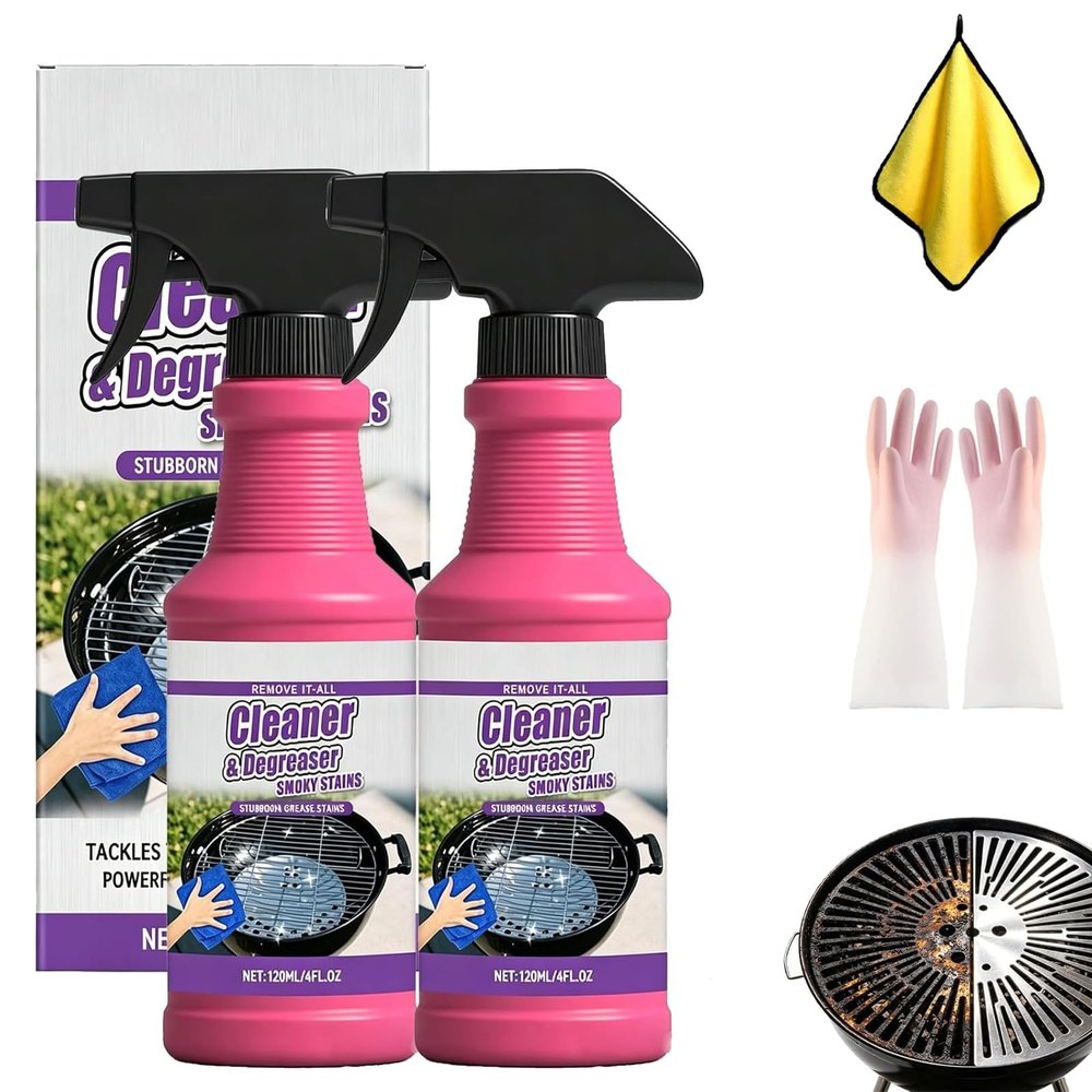 Fast-Acting Heavy-Duty Grill Degreaser Spray, Bbq Grill Cleaner Spray for Outdoor Grills, All Purpose Heavy Duty Cleaner for Burnt Food & Stubborn Grease (2pcs)