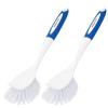 Amazer Dish Brush with Handle, 2 Pack Kitchen Scrub Brushes with Built-in Scraper for Cleaning, Dish Scrubber with Stiff Bristles for Sink, Pots, Pans (Blue+Blue) view 1