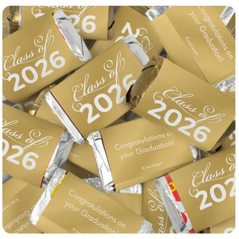 102 Pcs Gold Graduation Class Of 2026 Assorted Wrapped Chocolate Miniatures For Party Favors, Goodie Bags, Gifts And More (1.8lb Bag) - No Assembly Required