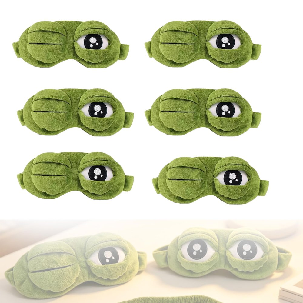 3D Frog Sleep Mask, Printed Frog Eye Mask, Funny Sleep Masks, Funny Eye Masks for Sleep, Soft Comfortable Eye Cover with Adjustable Strap for Travel, Naps and Night Sleep (6pc)
