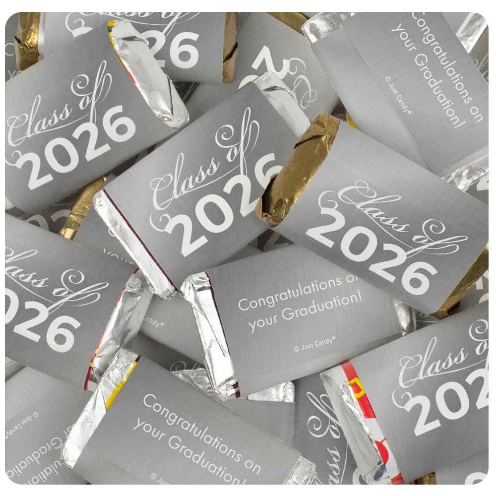 34 Pcs Silver Graduation Class Of 2026 Assorted Wrapped Chocolate Miniatures For Party Favors, Goodie Bags, Gifts And More (10oz Bag) - No Assembly Required
