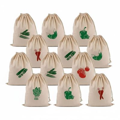 DNkitch 100% Cotton Storage Bags Eco-Friendly Grocery Reusable Bags for Fridge Washable, Breathable & Durable Produce Bags for Vegetables & Fruits Storage Bags for Fridge (12)