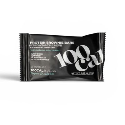 100Cal Snacks Chocolate Brownie Protein Bar, 100 Calories, 5g Plant Protein, 2g Net Carbs, Gluten Free, Ashwagandha Adaptogen, 8 Count (Pack of 1)
