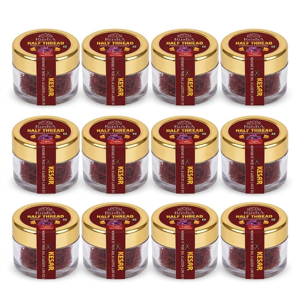 100% Pure Kashmiri Half Thread Premium Mongra Kesar Saffron Threads, Bold and Aromatic, Naturally Vibrant, Glass Jar, 1gram (12)