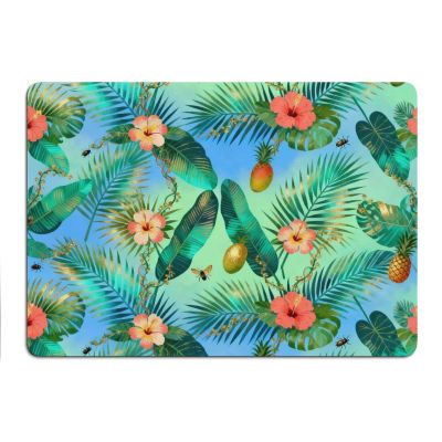 Vuiopuf Hawaiian Floral Print Crystal Velvet Floor Mat Soft Plush Cushion for Shower Sink Kitchen, Prevents Tripping