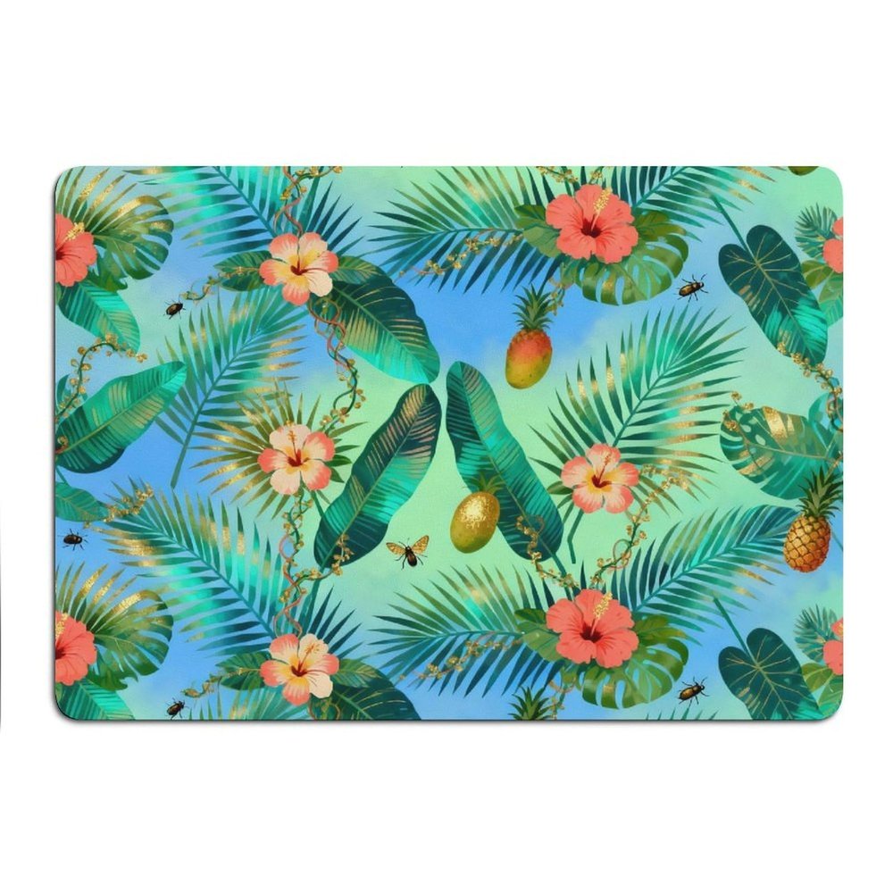 Vuiopuf Hawaiian Floral Print Crystal Velvet Floor Mat Soft Plush Cushion for Shower Sink Kitchen, Prevents Tripping