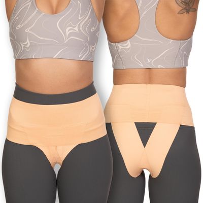 FEMME JOCK Pelvic Support Belt for Women - Pregnancy & Postpartum Uterus Girdle, SPD, Prolapse, Vulvar Varicosities Support Band - Low Waist, Beach Sand, Small fits waist 26" up to 31"