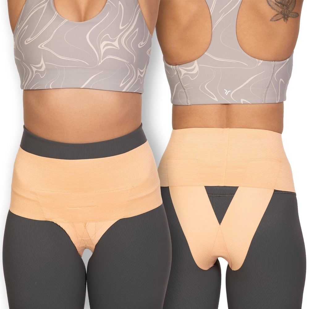 FEMME JOCK Pelvic Support Belt for Women - Pregnancy & Postpartum Uterus Girdle, SPD, Prolapse, Vulvar Varicosities Support Band - Low Waist, Beach Sand, Small fits waist 26" up to 31"