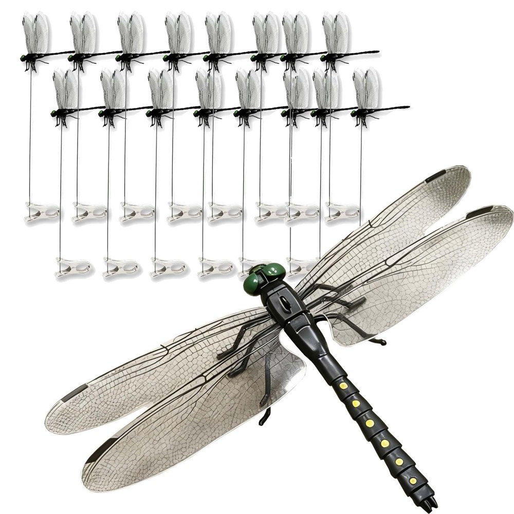 Dragonfly Clips to Keep Away, 3D Artificial Dragonfly Hat Clip Set, Hanging and Clip-On Dragonflies to Keep Away for Pets & Outdoor Use(Clamp Type*16pcs)