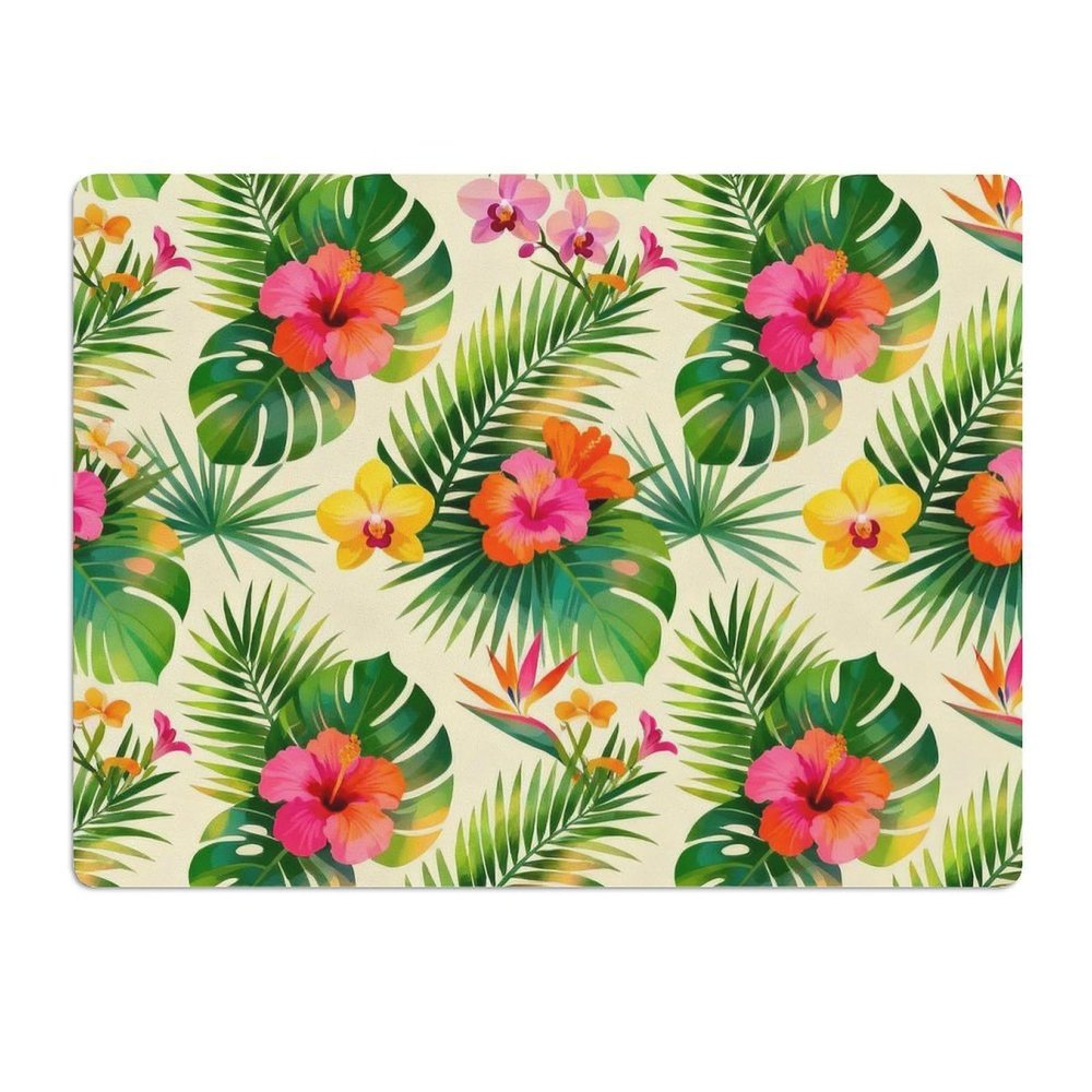 Vuiopuf Leaves and Flowers Print Crystal Velvet Floor Mat Soft Plush Cushion for Shower Sink Kitchen, Prevents Tripping