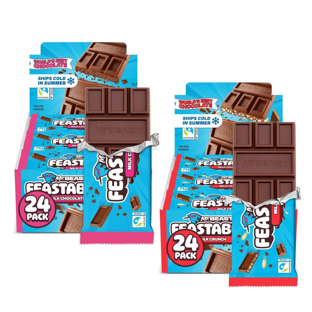 MrBeast Feastables Milk Chocolate & Crunch Full Size Bars Pantry Pack, 48ct