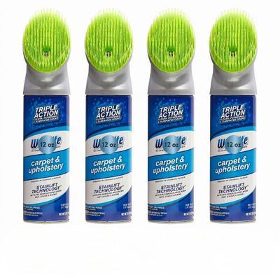 Woo-lite' Carpet & Upholstery Cleaner Foam with Built-In Brush, 12 oz Each (Pack of 4) Deep Stain Removal, Odor Eliminator, Fabric Safe, for Rugs, Sofa, Car Interior