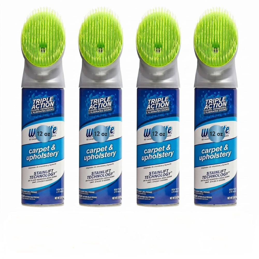 Woo-lite' Carpet & Upholstery Cleaner Foam with Built-In Brush, 12 oz Each (Pack of 4) Deep Stain Removal, Odor Eliminator, Fabric Safe, for Rugs, Sofa, Car Interior