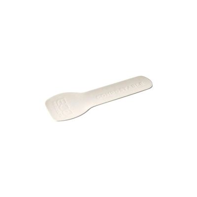 Eco-Products Compostable 4" Paper Tasting Spoons, Case of 2000, Disposable White GreenStripe Spoon Cutlery, Renewable Material, Made from Plants, Hot or Cold Friendly, No-Added PFAS