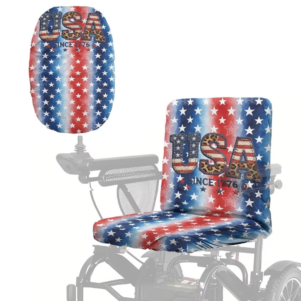 Vanideaoty USA Stars Electric Wheelchair Seat Cover Elderly Wheelchair Seat Protector Accessories Comfortable Mobility Scooter Seat Cover Adjustable with Buckle