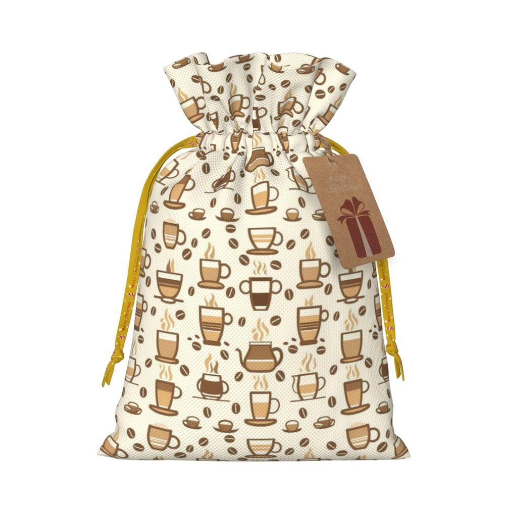 Moxquju Coffee Lover Aesthetic (4) Print Christmas Drawstring Gift Bags, Reusable Candy Treat Bags For Holiday Birthday Party
