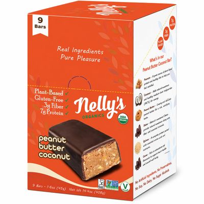 Nelly Organics Dark Chocolate Peanut Butter Coconut Bar - Case of 9 (1.6 oz each)