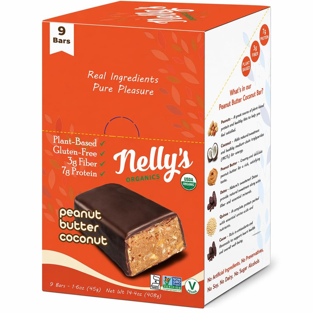 Nelly Organics Dark Chocolate Peanut Butter Coconut Bar - Case of 9 (1.6 oz each)