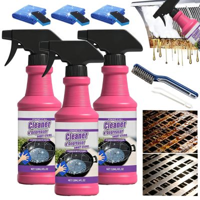 BIBIFACTORY Fast-Acting Heavy-Duty Grill Degreaser Spray, 120ml/4 Oz BBQ Grill Cleaner Spray, All Purpose Kitchen Grease Remover for Outdoor Grills Grates, Vent Hoods, Stove Top, Drip Pans (3PCS)