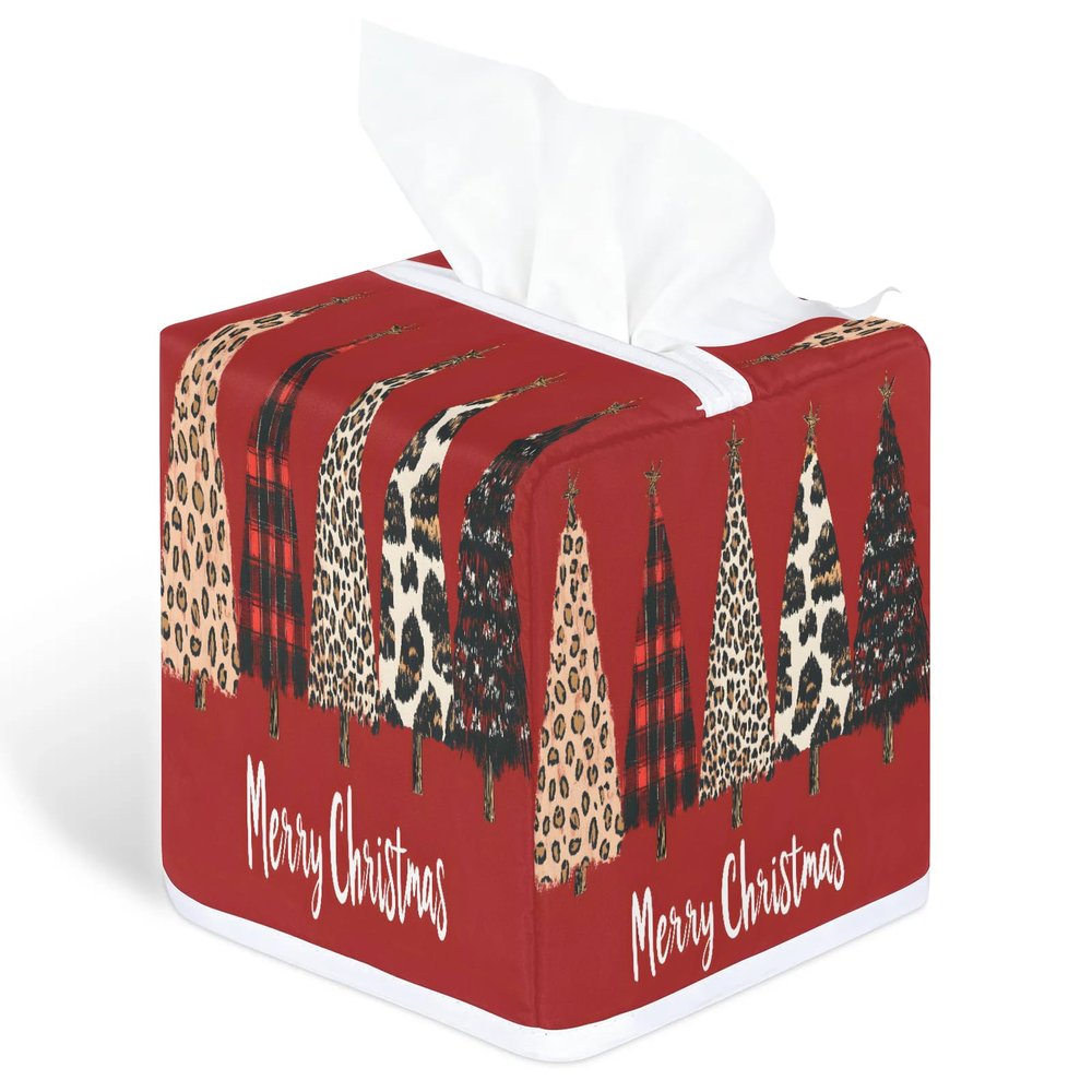 YCCZCPRL Merry Christmas Tissue Box Cover Facial Paper Organizer Dispenser with Bottom Belt for Bathroom, Kitchen, Night Stands, Home, Car, Rustic Xmas Tree