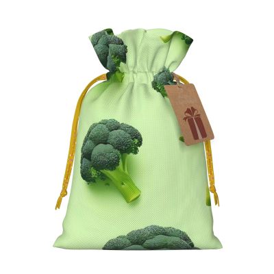 Moxquju Broccoli 3 Print Christmas Drawstring Gift Bags, Reusable Candy Treat Bags For Holiday Birthday Party