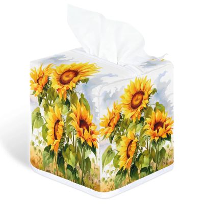 YCCZCPRL Sunflower Floral Tissue Box Cover Facial Paper Organizer Dispenser with Bottom Belt for Bathroom, Kitchen, Night Stands, Home, Car, Farmhouse Flower