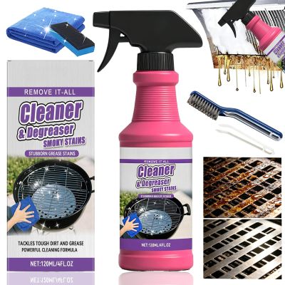 BIBIFACTORY Fast-Acting Heavy-Duty Grill Degreaser Spray, 120ml/4 Oz BBQ Grill Cleaner Spray, All Purpose Kitchen Grease Remover for Outdoor Grills Grates, Vent Hoods, Stove Top, Drip Pans (1PC)