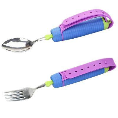 Chewtoyo Weighted Adaptive Utensil Set, Stabilizing Spoon and Fork with Adjustable Silicone Wrist Strap, Extended Non-Slip Handle, Stainless Steel for Hand Instability, Elderly