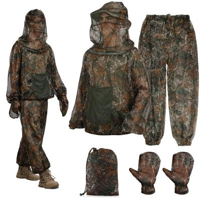 PELLOR Mosquito Suits for Adult, 4-Piece Mosquito Jacket, Mesh Net Bug, Gloves, Pant& Bag, Outdoor Full Body Protection Mosquito Proof Clothing