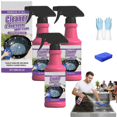 CHMYTEE Cleaner and Degreaser Smoky Stains, Fast-Acting Heavy- Duty Grill Degreaser Spray, 120ml BBQ Grill Cleaner, Multi-surface Barbecue Degreaser for Tough Grease Fast and Burnt Residue (3pcs)