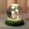 Crystal Ball Engraved with 3D Cat and Lily of The Valley Figurine with LED Colorful Base, Glass Sphere Collectible Ornament,A-60mm view 2