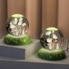 Crystal Ball Engraved with 3D Cat and Lily of The Valley Figurine with LED Colorful Base, Glass Sphere Collectible Ornament,A-60mm view 3