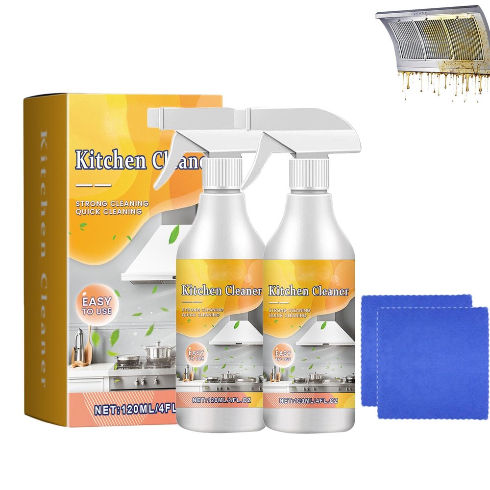 Effective Kitchen Degreaser Cleaner Spray, Fast-Acting Heavy-Duty Grill Degreaser Spray, Heavy Duty Grease Remover Kitchens, Multi Surface Cleaner for Grill Grates, Ovens, Kitchen (2pcs)
