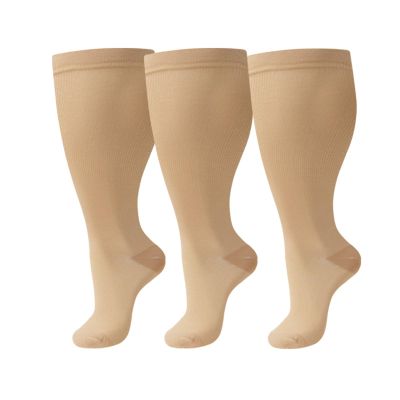 3 Pairs Plus Size Compression Socks for Women and Men Wide Calf Extra Knee High Support for Circulation (02,4x_l)