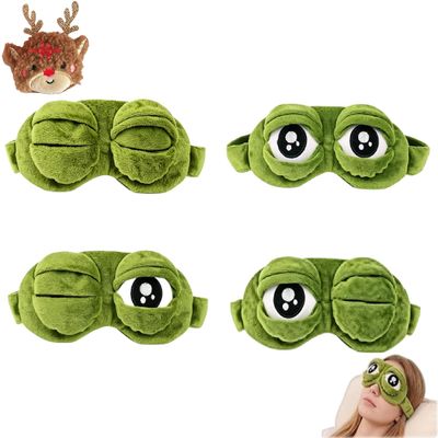 3D Frog Sleep Mask, Funny Cute Frog Eye Mask Plush Blindfold Travel Sleep Masks Super Soft Block Out Light Blindfold with Adjustable Eyelids for All Groups of People (4 Pcs)