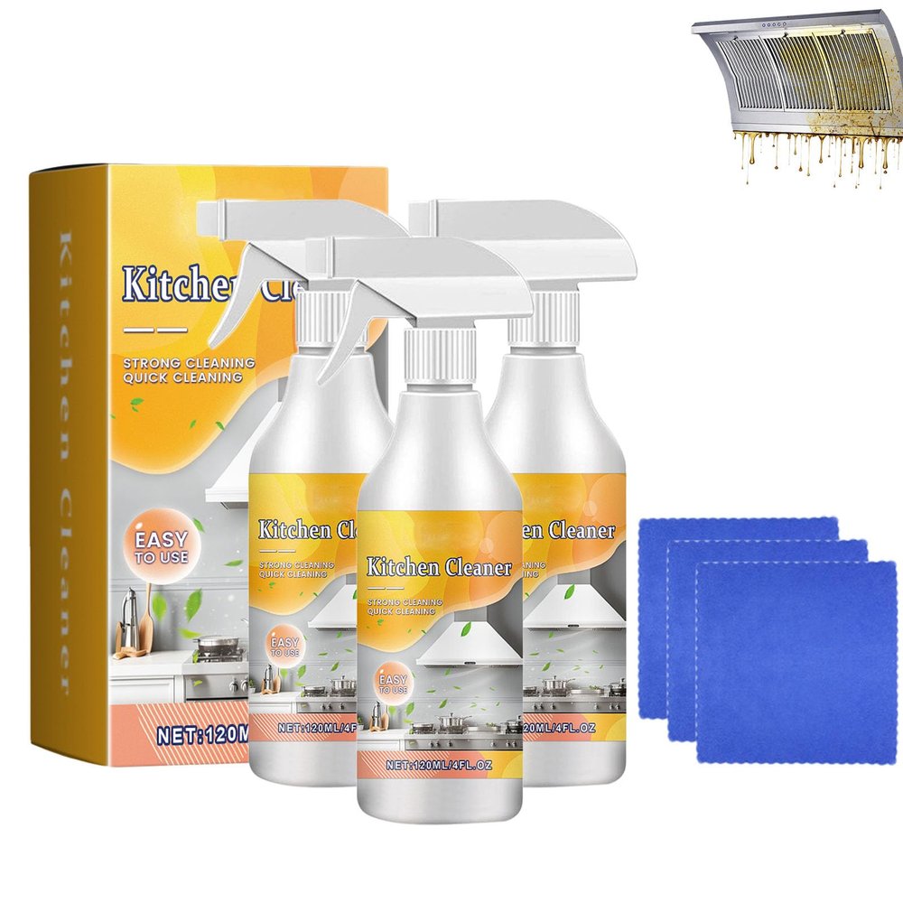 Effective Kitchen Degreaser Cleaner Spray, Fast-Acting Heavy-Duty Grill Degreaser Spray, Heavy Duty Grease Remover Kitchens, Multi Surface Cleaner for Grill Grates, Ovens, Kitchen (3pcs)