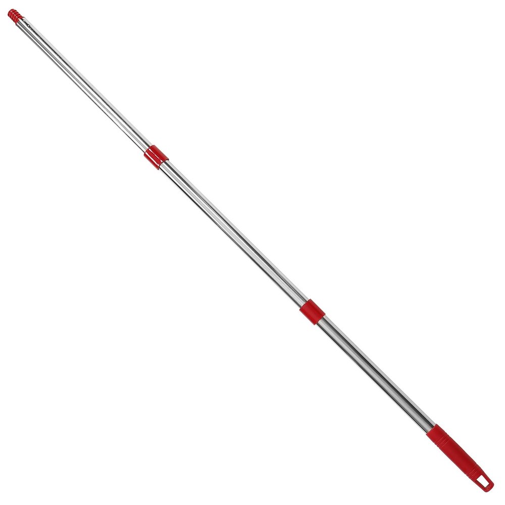 DOITOOL Replacement Mop Handle Rod 3-Section Red Plastic Threaded Mop Stick with Stainless Steel Broom Pole for Household Floor Cleaning and Bathroom Use