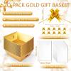 AFOROEOA 20 Pack Gold Gift Baskets Empty, 10x8x3.5" Thick Paper Basket with 20 Clear Bags and 20 Gold Bows, Empty Gift Baskets for Christmas Valentine Easter Birthday Anniversary Bulk Wrapping view 3