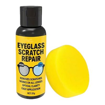 2pcsEyeglass Scratch Remover, 30g Windshield Cleaning Paste, Glasses Windshield Repair Fluid With Sponge, Eyewear Screen Cleaner