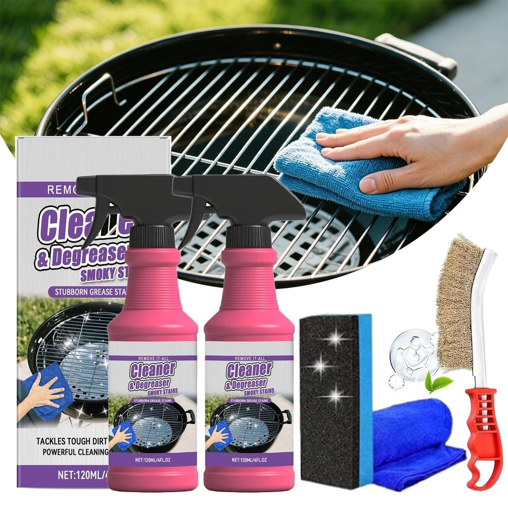 Cyeior Fast-Acting Heavy-Duty Grill Degreaser Spray, Heavy Duty BBQ Grill Degreaser Cleaner, 120ml BBQ Degreaser for Outdoor Grills & Smokers, Removes Burnt Grease (2PCS)